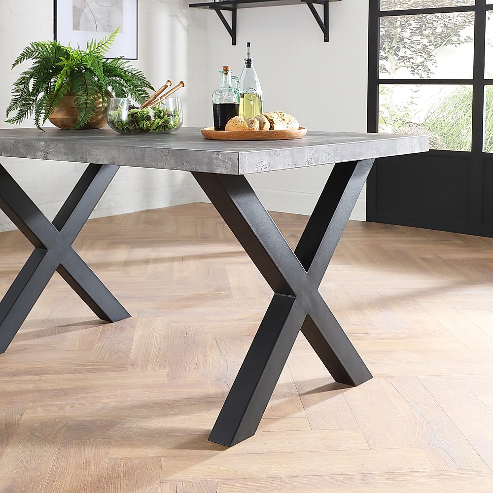 Franklin Industrial Dining Table 150cm Grey Concrete Effect Black Steel