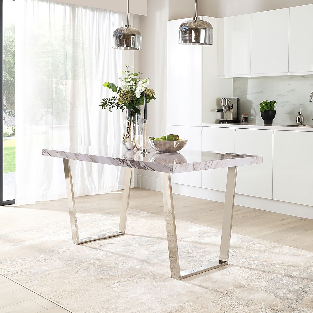 Milento Dining Table, 150cm, Grey Marble Effect & Chrome
