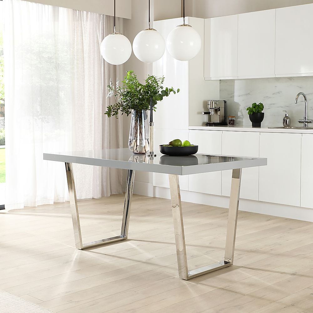 Milento Dining Table, 150cm, Grey High Gloss & Chrome