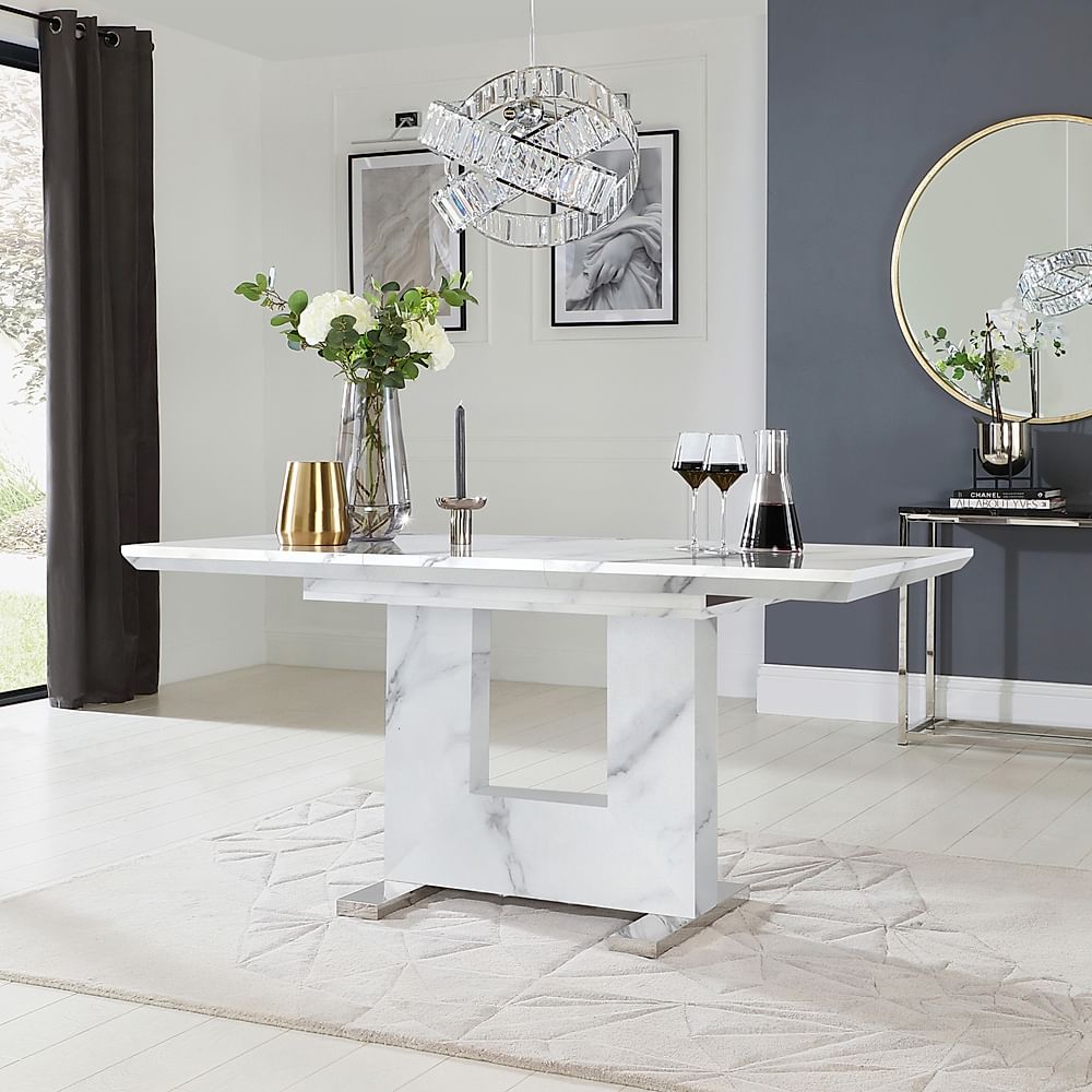 Florence Extending Dining Table, 120-160cm, White Marble Effect