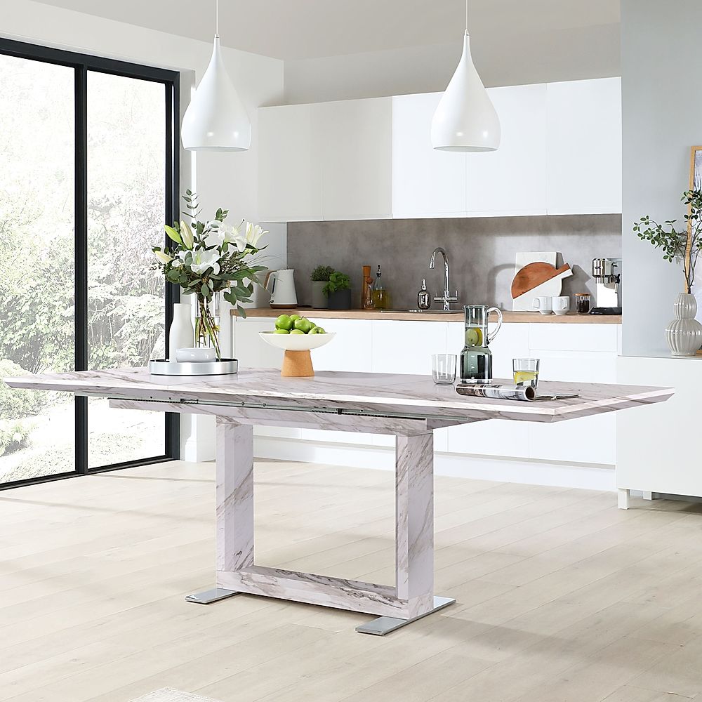 Tokyo Extending Dining Table, 160-220cm, Grey Marble Effect