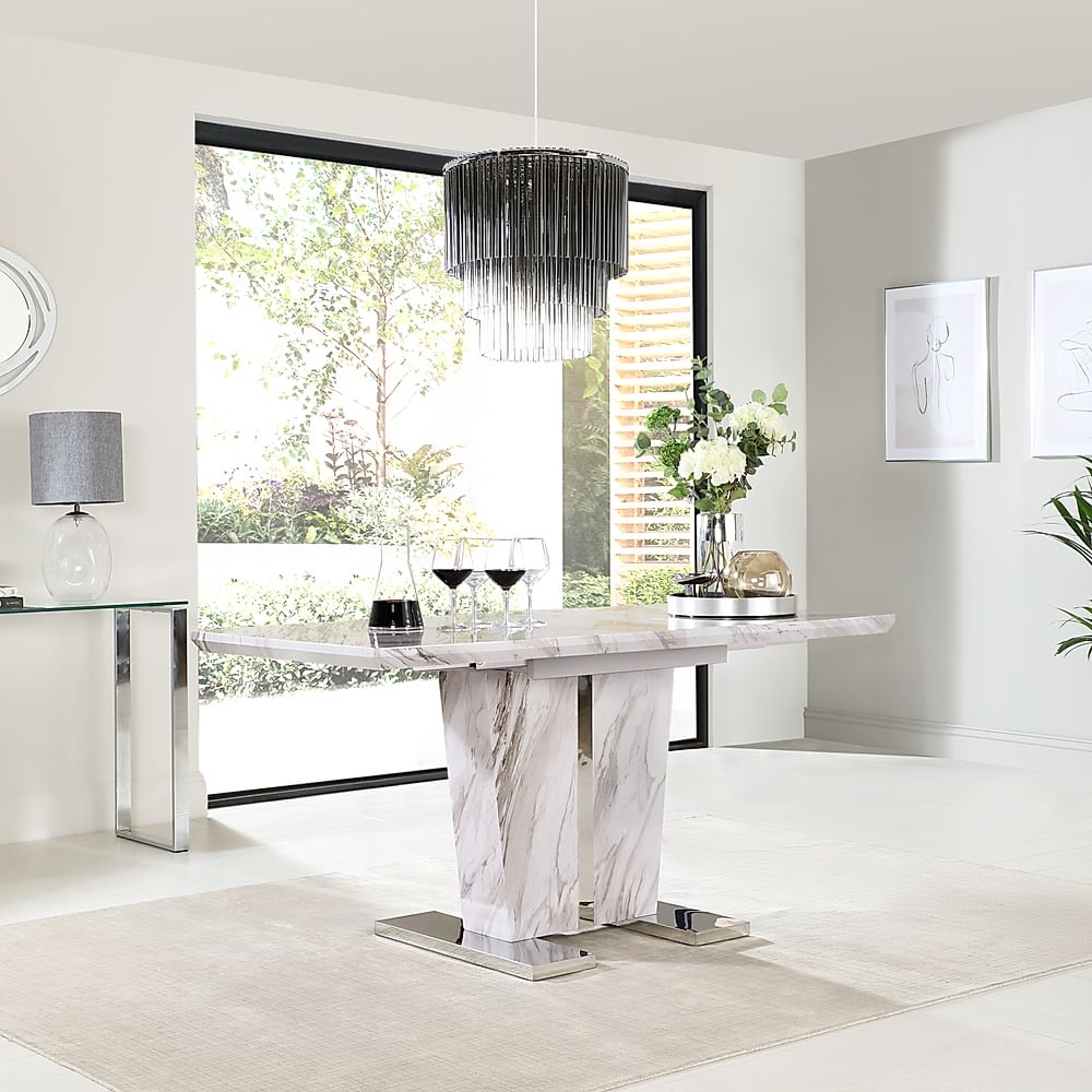 Vienna Extending Dining Table, 120-160cm, Grey Marble Effect