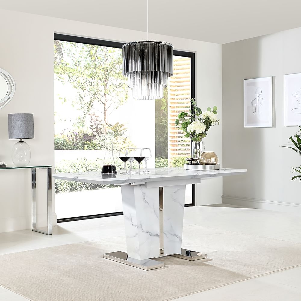 Vienna Extending Dining Table, 120-160cm, White Marble Effect
