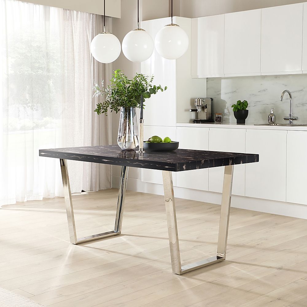 Milento Dining Table, 150cm, Black Marble Effect & Chrome