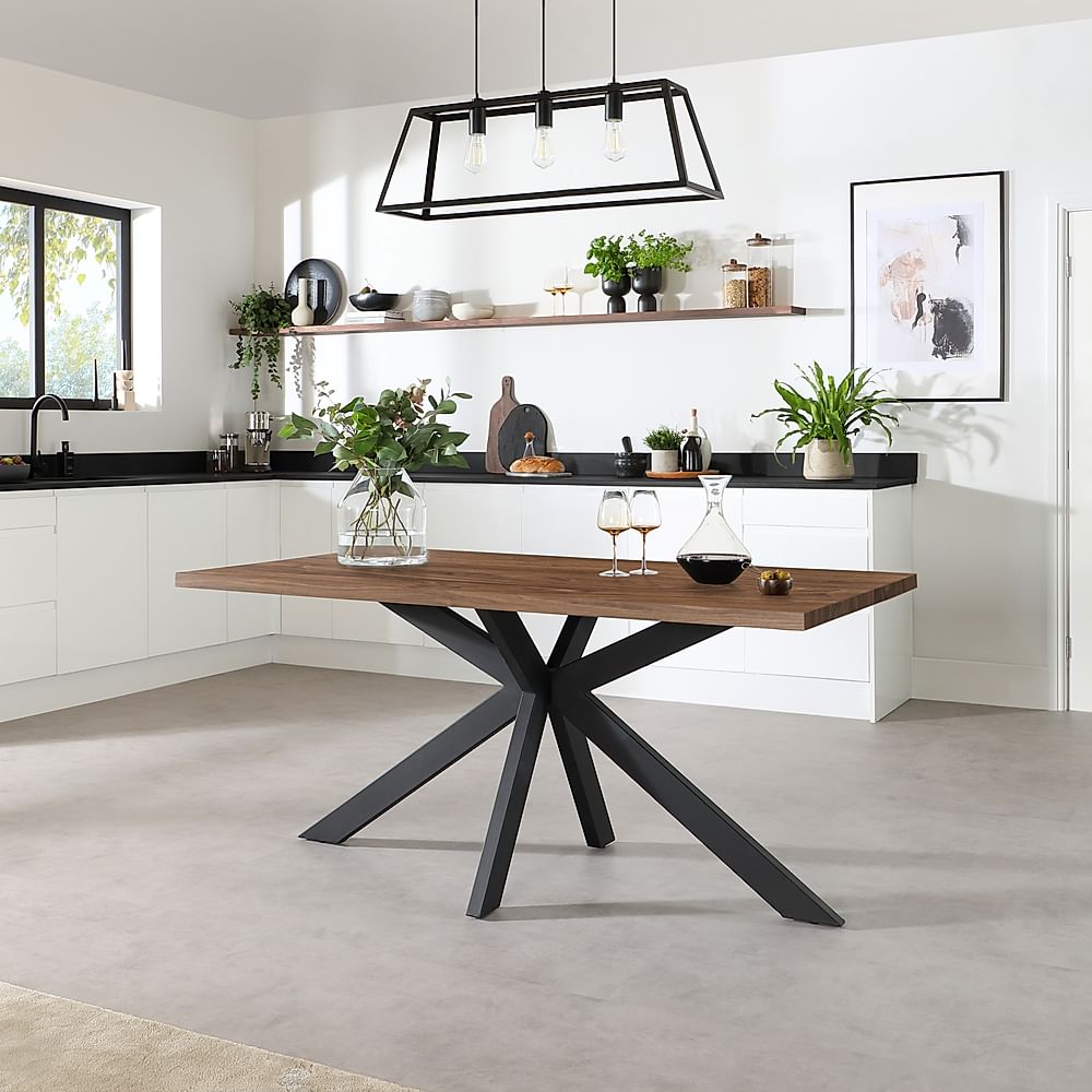 Madison Industrial Dining Table, 160cm, Walnut Effect & Black Steel