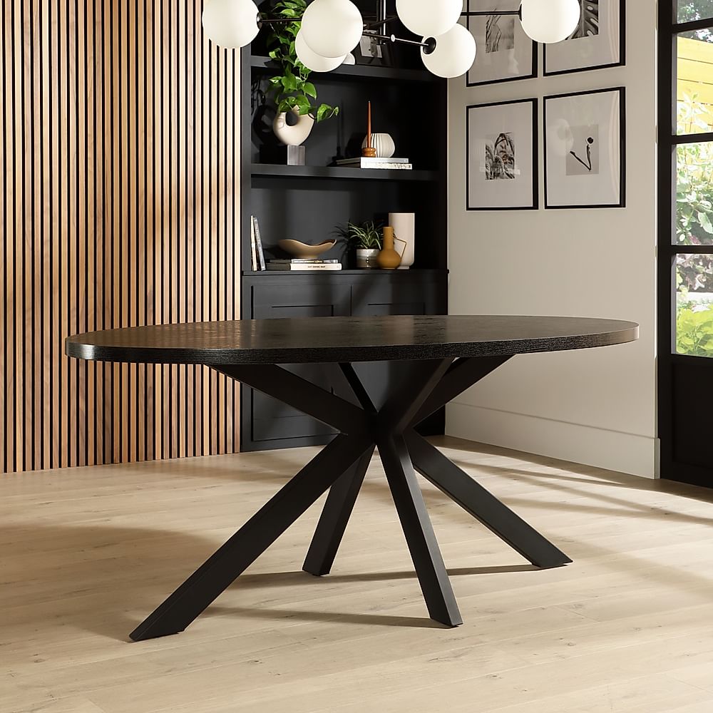 Madison Oval Dining Table, 180cm, Black Oak Effect & Black Steel