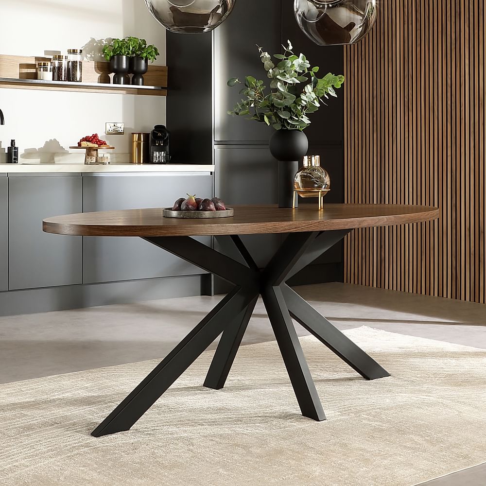 Madison Oval Industrial Dining Table, 180cm, Walnut Effect & Black Steel