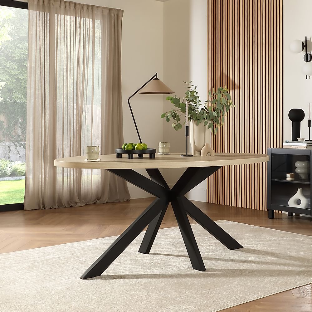 Madison Oval Dining Table, 180cm, Light Oak Effect & Black Steel