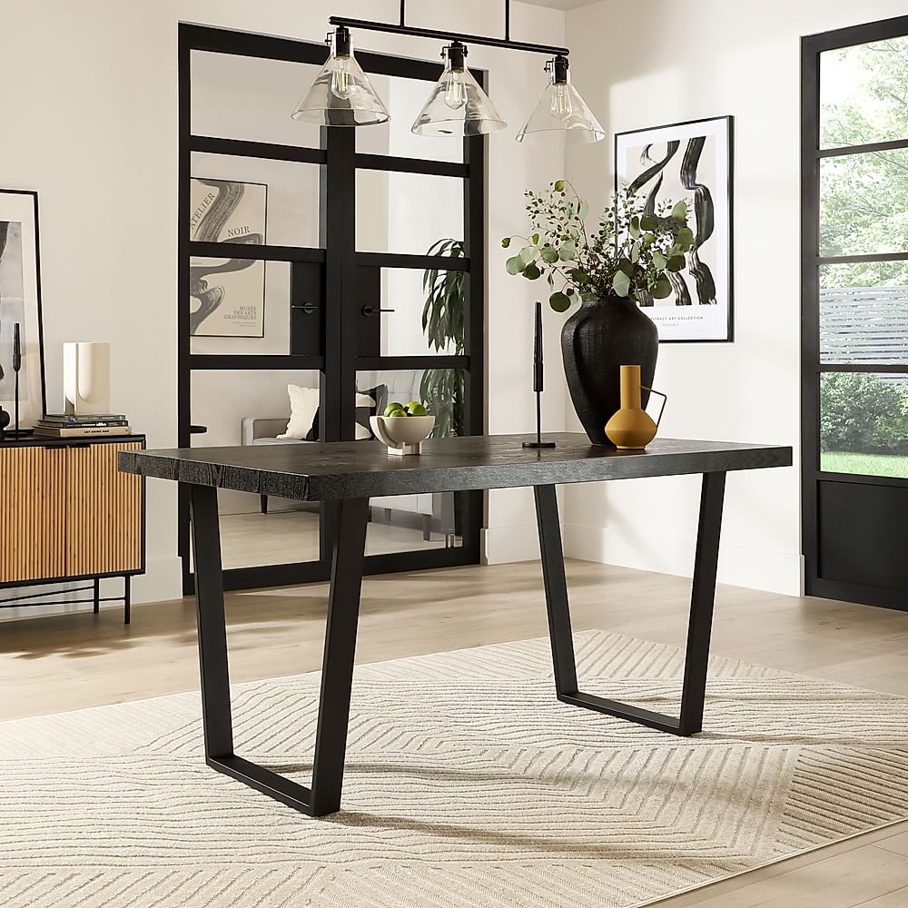 Addison Dining Table, 150cm, Black Oak Effect & Black Steel