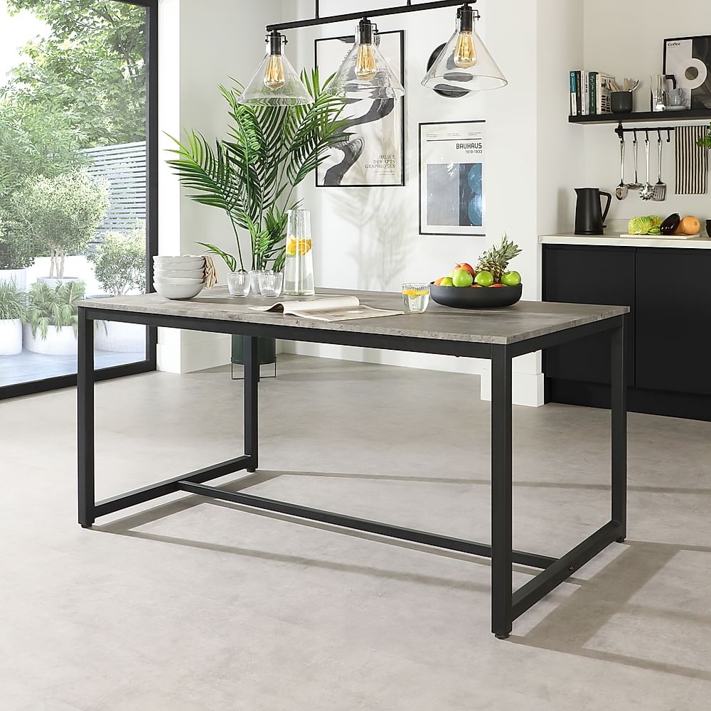Avenue Industrial Dining Table, 160cm, Grey Concrete Effect & Black Steel