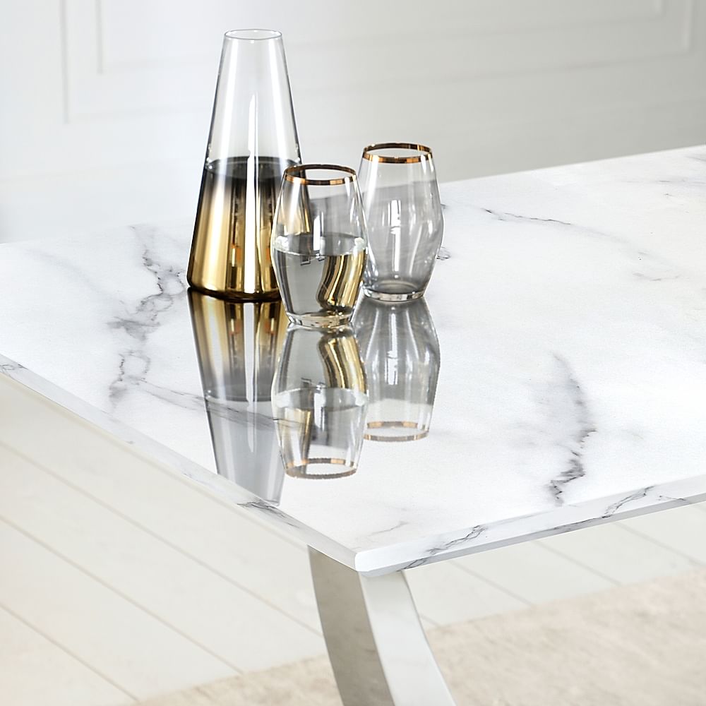 Peake Dining Table 160cm White Marble Effect Chrome Only