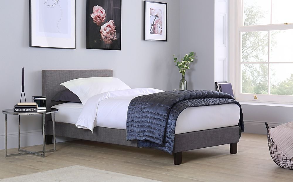 Berlin Grey Fabric Single Bed, Grey Fabric Headboard Single Bed