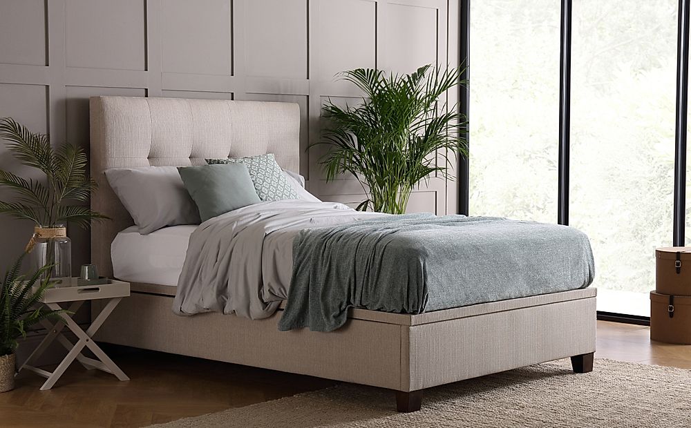 Kaydian Walkworth Double Ottoman Bed, Oatmeal Classic Linen-Weave Fabric