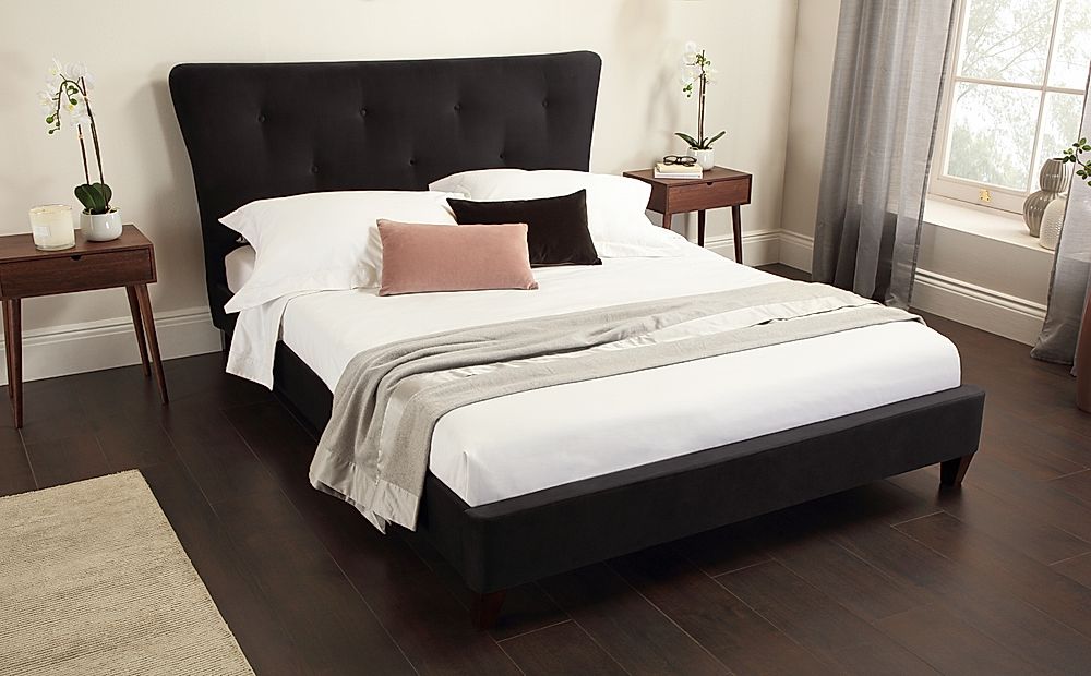 Pemberton Black Velvet King Size Bed, Black Velvet Bed Frame King Size