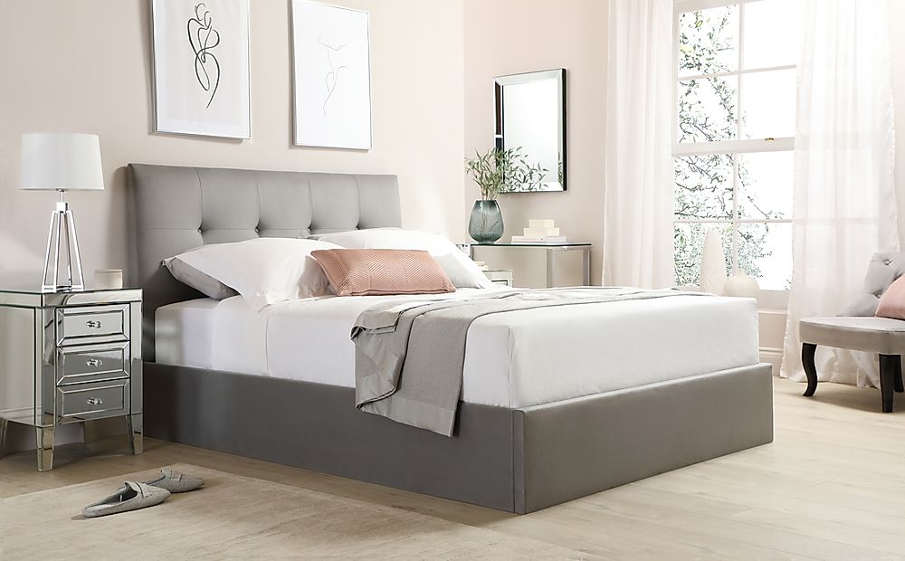 Caversham King Size Ottoman Bed, Grey Classic Velvet