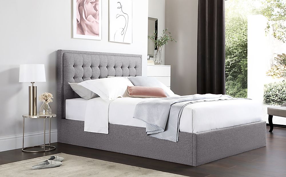 Lexington Double Ottoman Bed, Light Grey Classic Linen-Weave Fabric