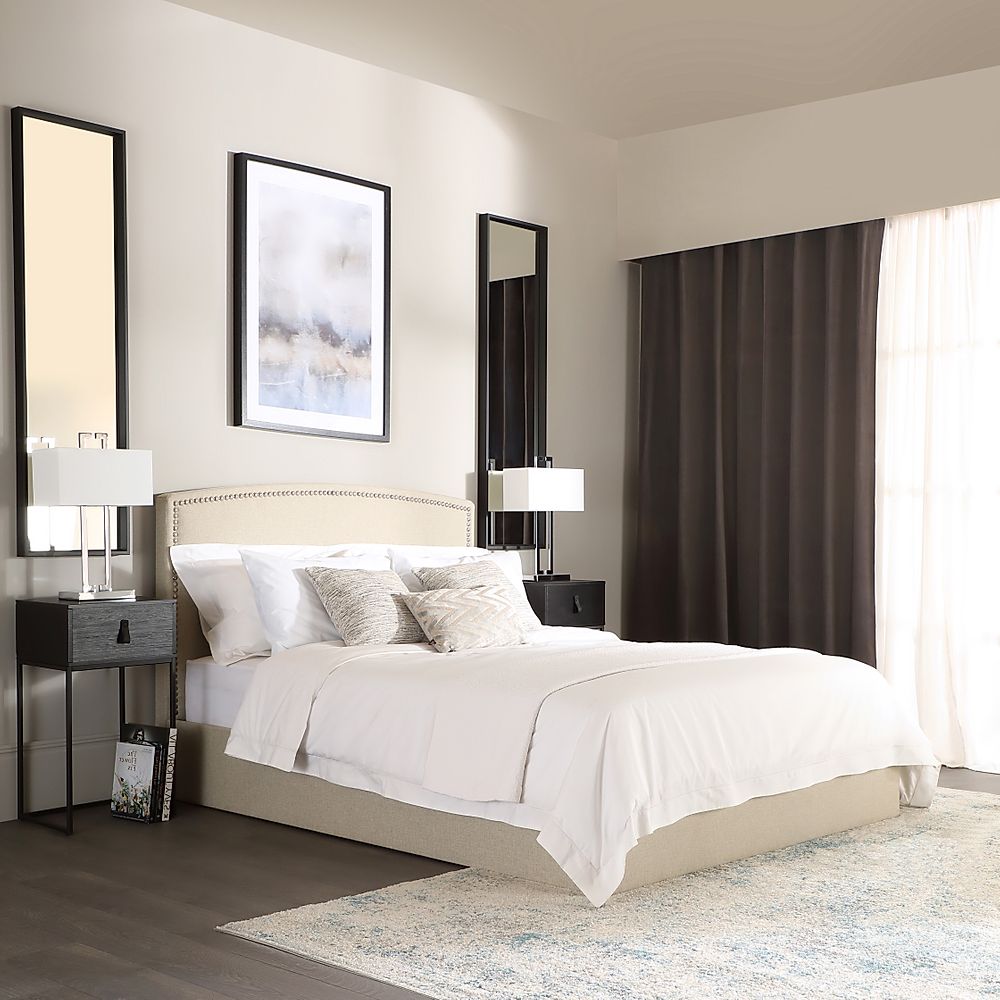 Eldon King Size Bed, Oatmeal Classic Linen-Weave Fabric