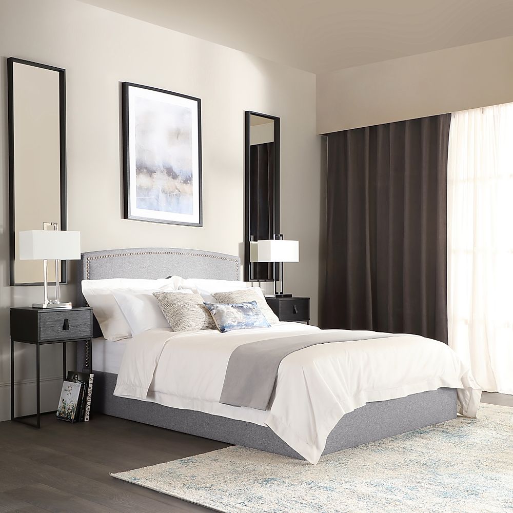 Eldon Double Bed, Light Grey Classic Linen-Weave Fabric