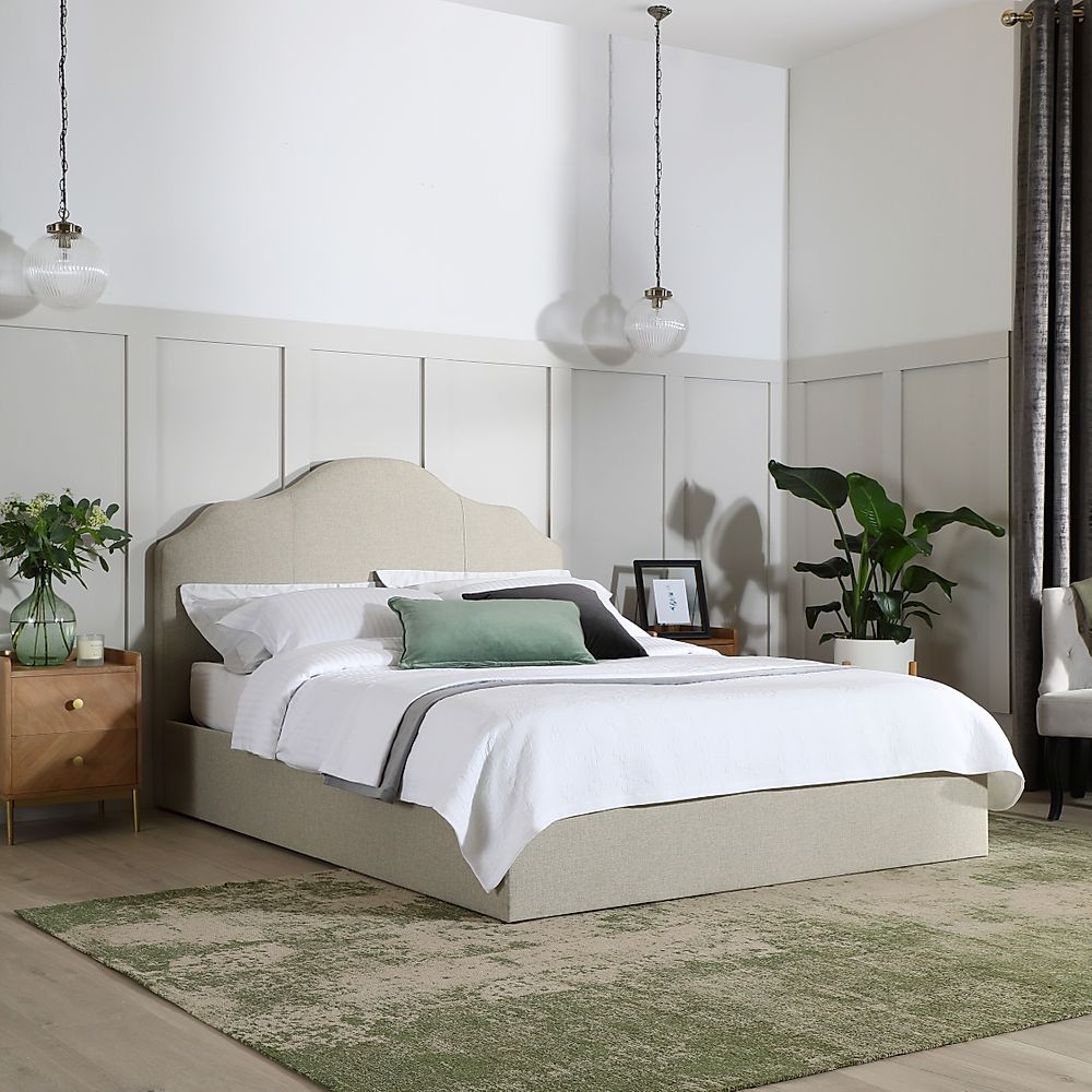 Florin King Size Bed, Oatmeal Classic Linen-Weave Fabric