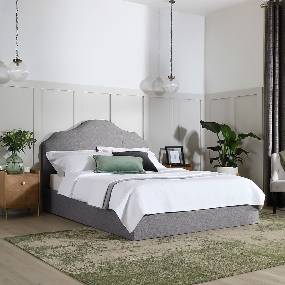 Florin Double Bed, Light Grey Classic Linen-Weave Fabric