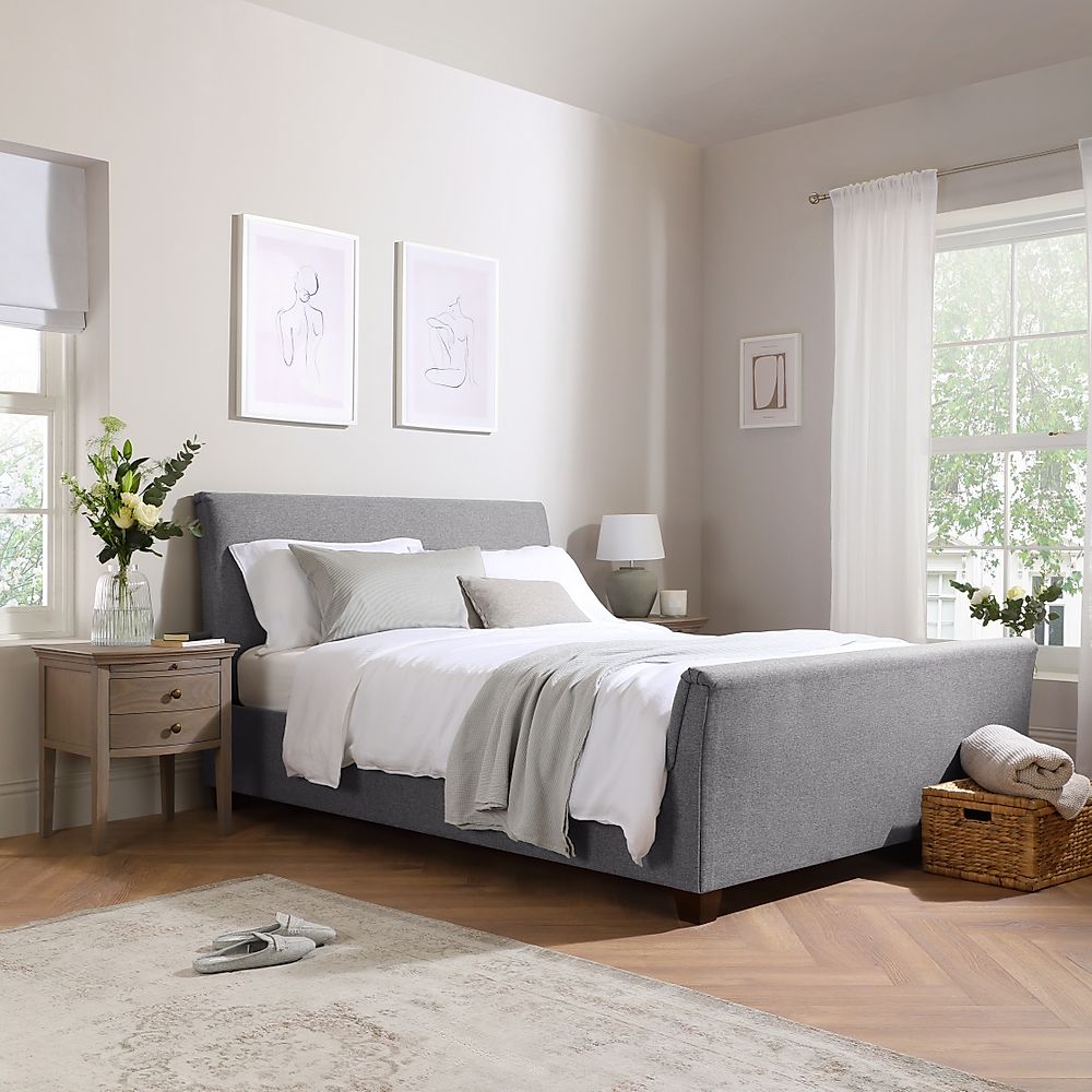 Fairmont King Size Bed, Light Grey Classic Linen-Weave Fabric
