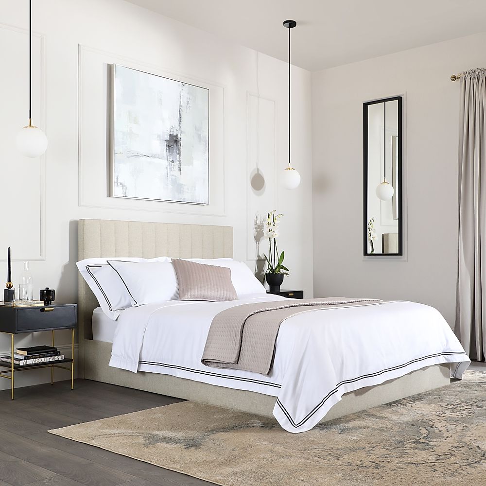 Astor King Size Bed, Oatmeal Classic Linen-Weave Fabric