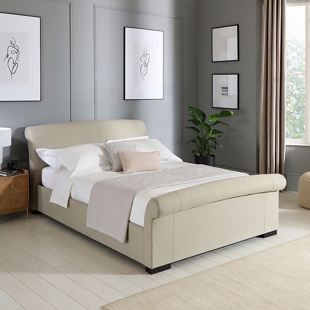 Buckingham King Size Sleigh Bed Oatmeal Classic Linen Weave