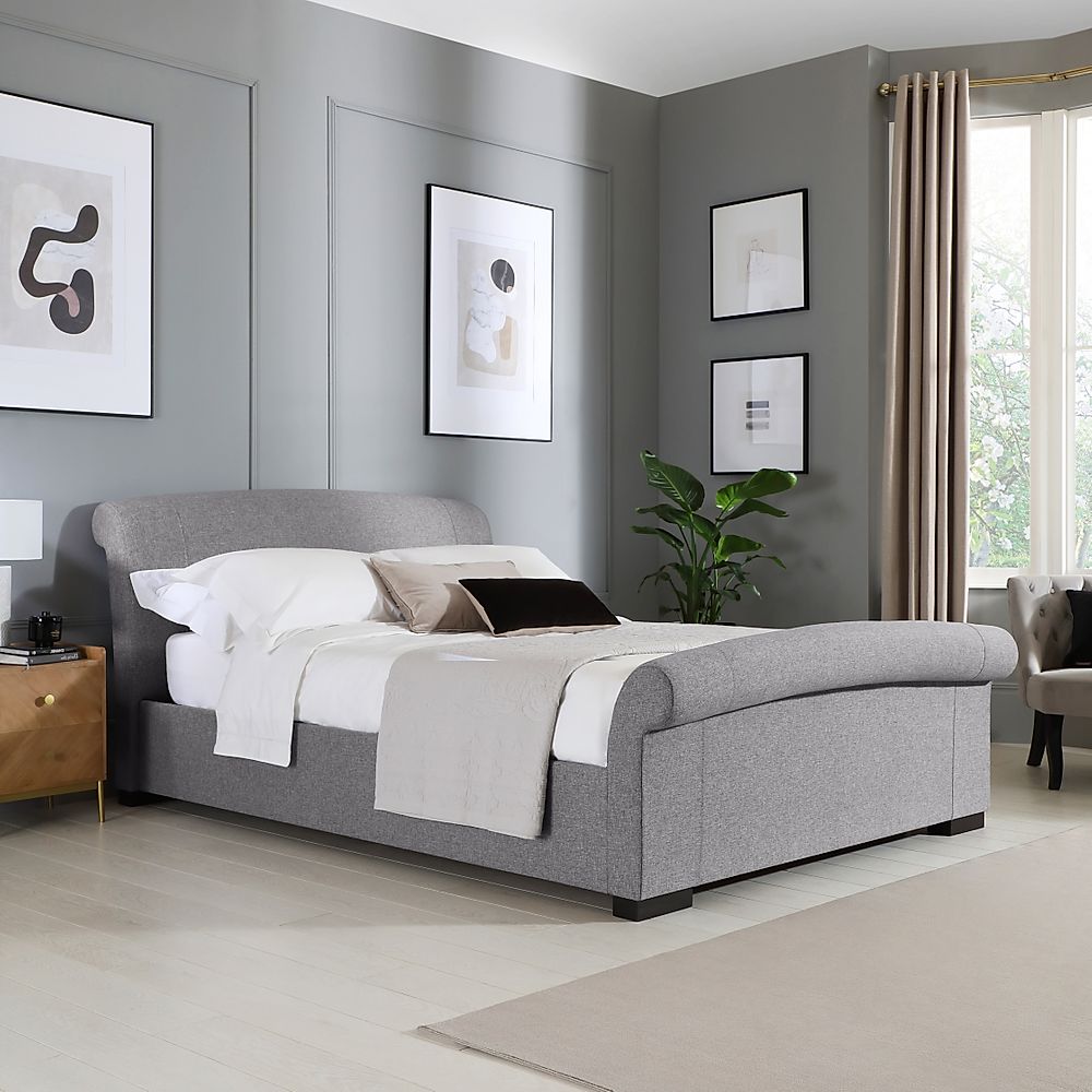 Buckingham Double Sleigh Bed, Light Grey Classic Linen-Weave Fabric