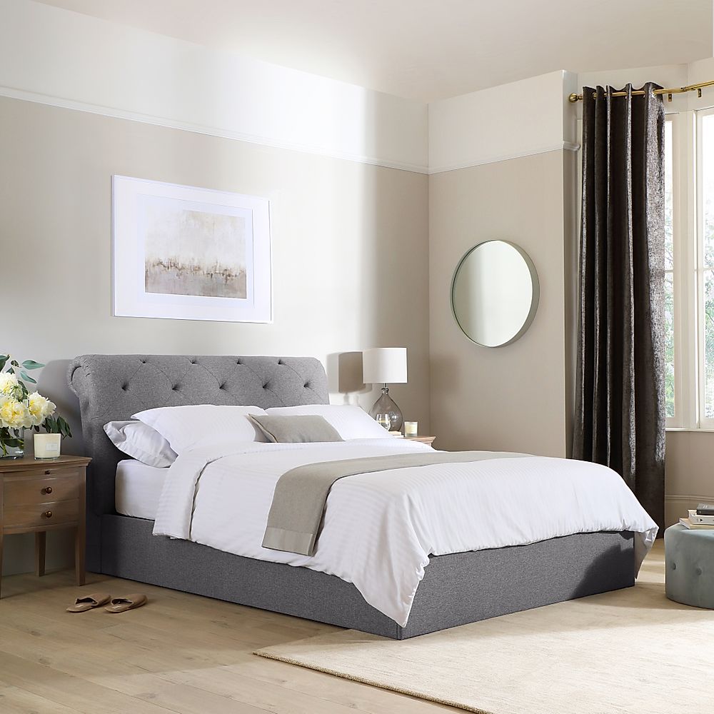 Alderley Double Chesterfield Ottoman Bed, Light Grey Classic Linen-Weave Fabric