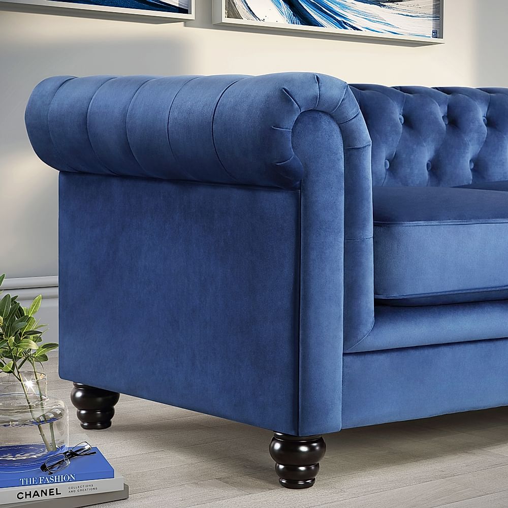 Blue velvet shop chesterfield corner sofa
