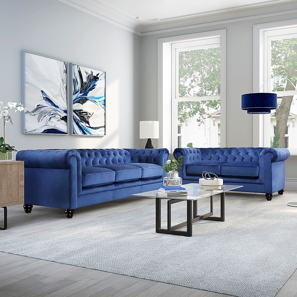 Hampton 3+2 Seater Chesterfield Sofa Set, Blue Classic Velvet Only £ ...