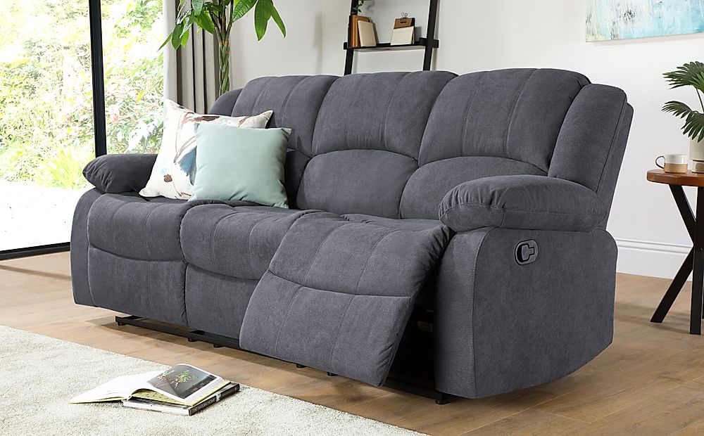 Dakota 3 Seater Recliner Sofa, Slate Grey Classic Plush Fabric