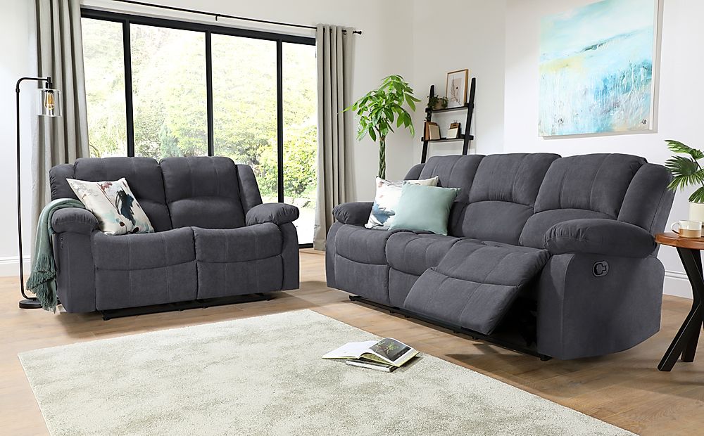 Dakota 3+2 Seater Recliner Sofa Set, Slate Grey Classic Plush Fabric