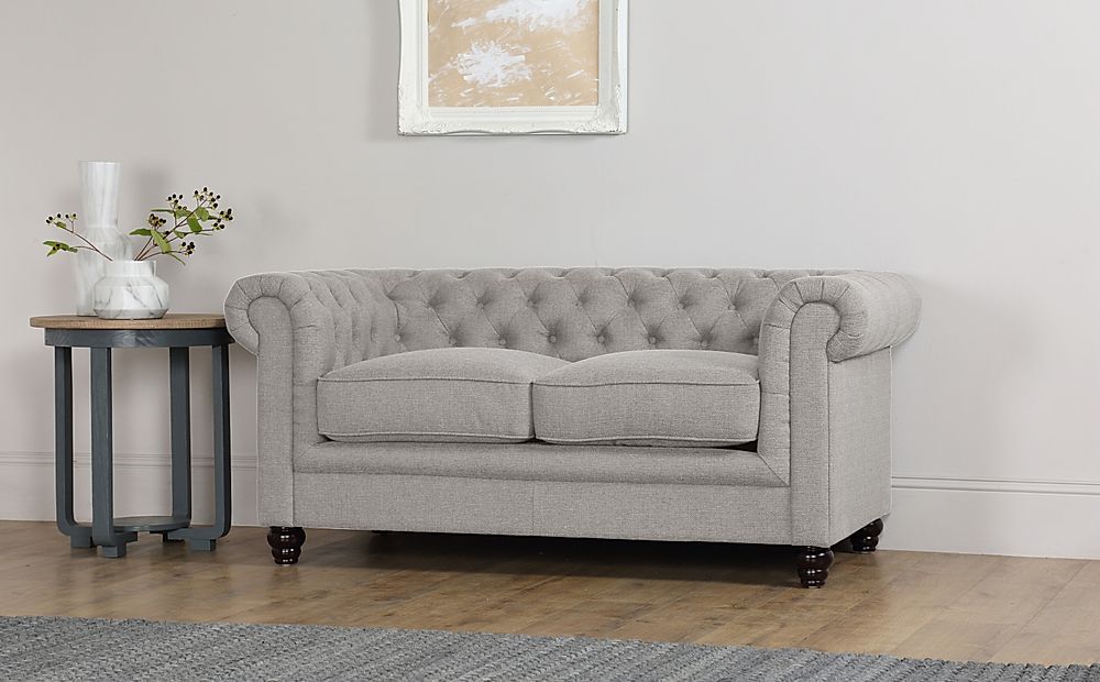 Hampton 2 Seater Chesterfield Sofa, Light Grey Classic Linen-Weave Fabric
