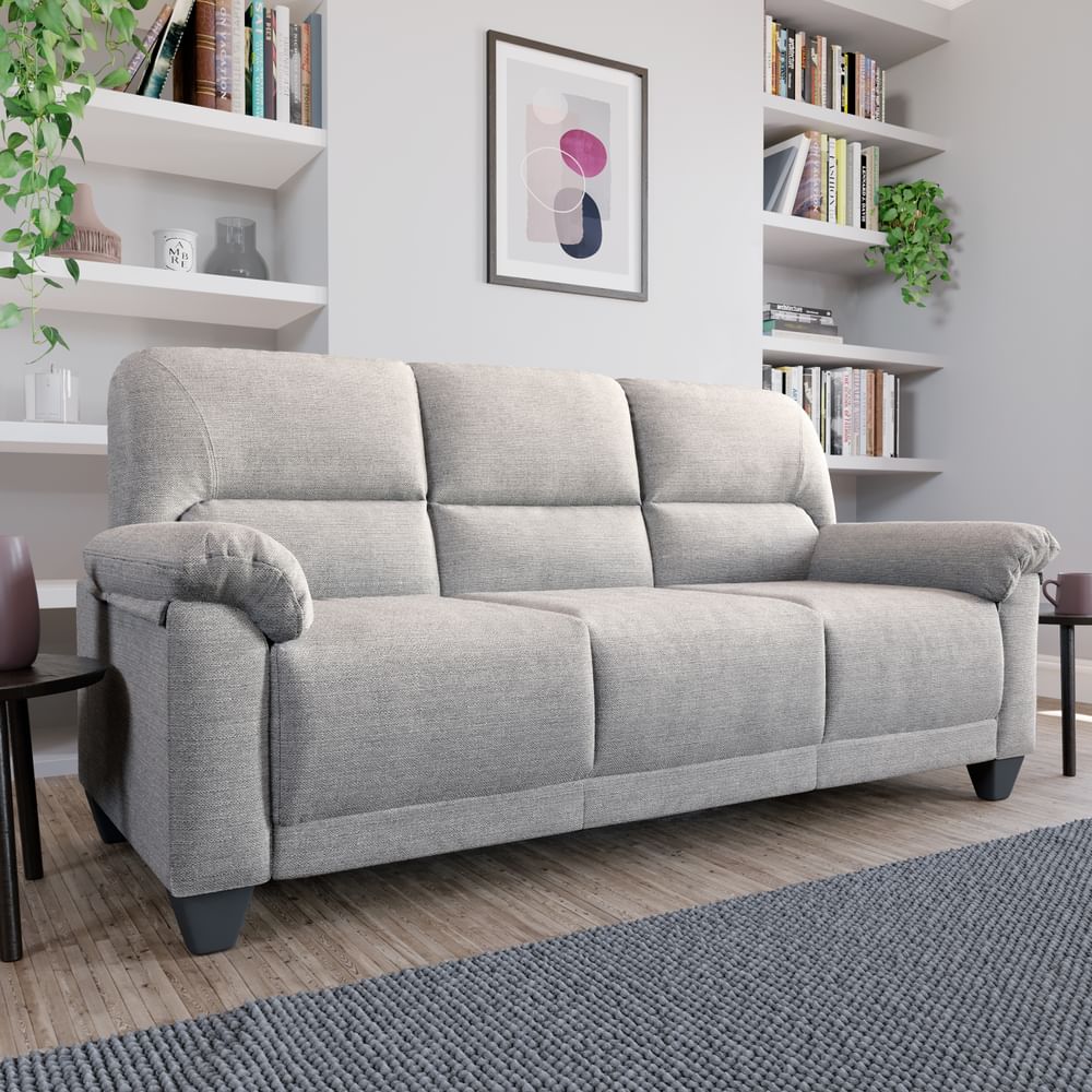 Kenton Small 3 Seater Sofa, Light Grey Classic Linen-Weave Fabric