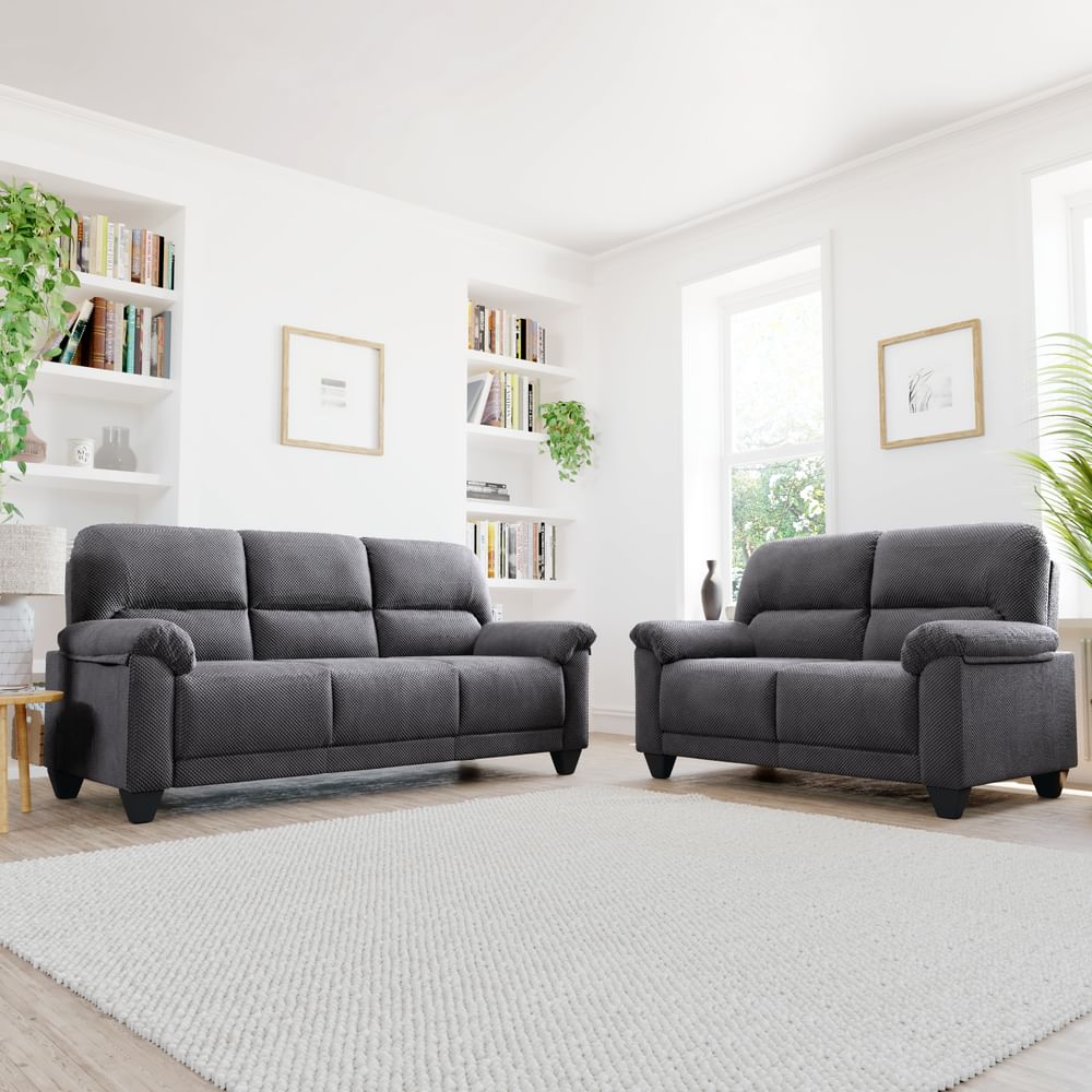 Kenton Small 3+2 Seater Sofa Set, Dark Grey Dotted Cord Fabric