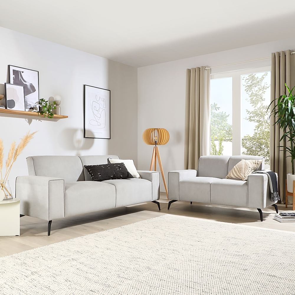 Ellison Dove Grey Plush Fabric 3+2 Seater Sofa Set | Furniture And Choice