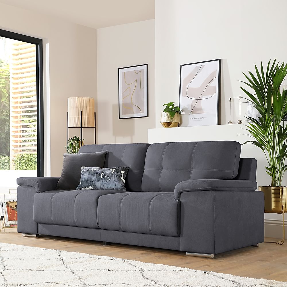 Kansas 3 Seater Sofa, Slate Grey Classic Plush Fabric