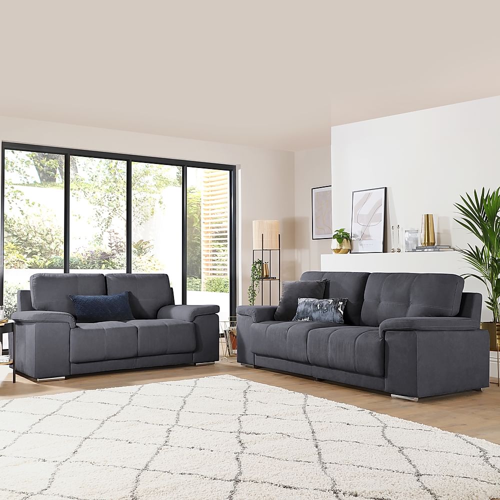 Kansas 3+2 Seater Sofa Set, Slate Grey Classic Plush Fabric