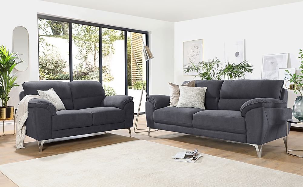 Porto 3+2 Seater Sofa Set, Slate Grey Classic Plush Fabric