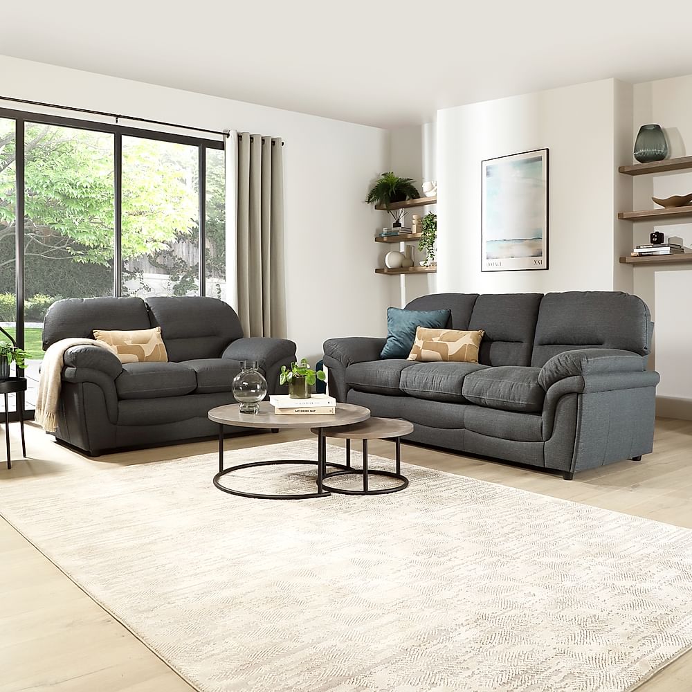 Anderson 3+2 Seater Sofa Set, Slate Grey Classic Linen-Weave Fabric