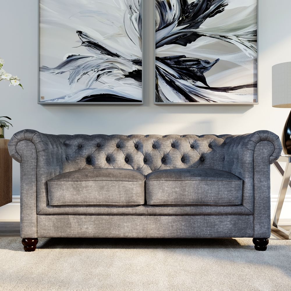 Hampton 2 Seater Chesterfield Sofa Grey Aura Velvet Only 549.99