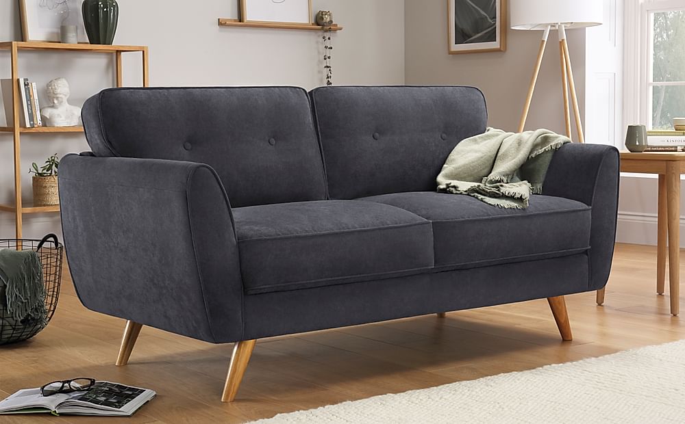Harlow 2 Seater Sofa, Slate Grey Classic Plush Fabric