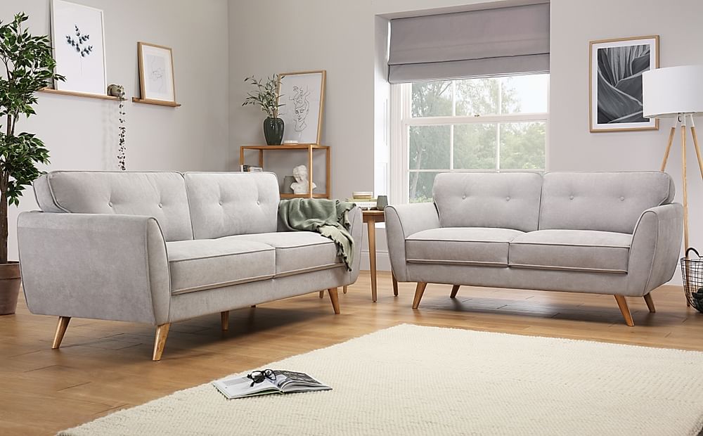Harlow 3+2 Seater Sofa Set, Dove Grey Classic Plush Fabric