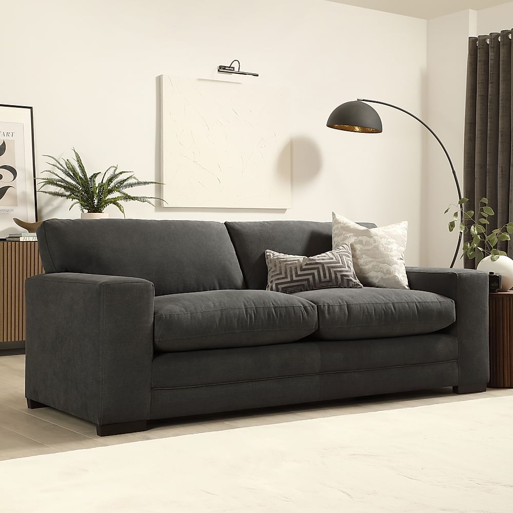 Manhattan 3 Seater Sofa, Slate Grey Classic Plush Fabric