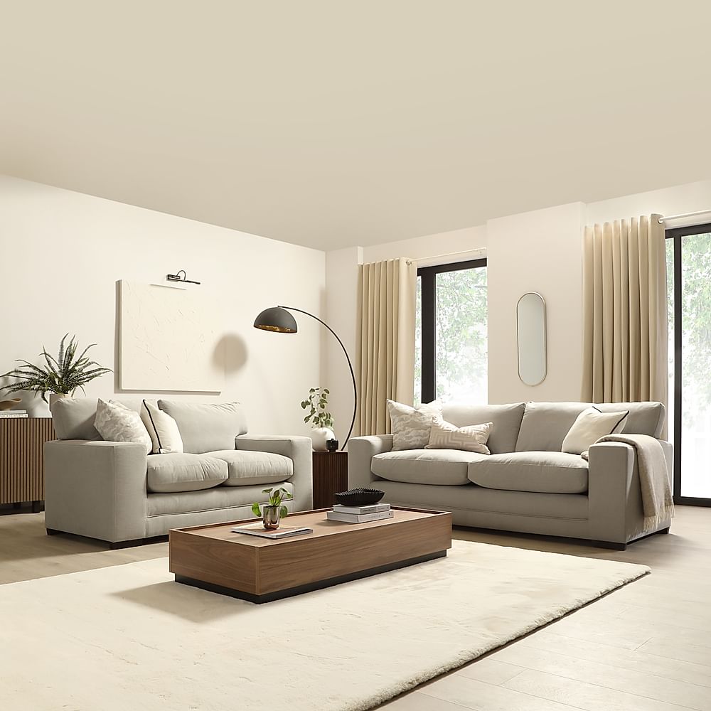 Manhattan 3+2 Seater Sofa Set, Dove Grey Classic Plush Fabric
