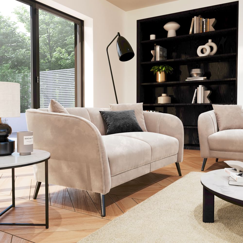 Loren 3 2 Seater Sofa Set Champagne Classic Velvet
