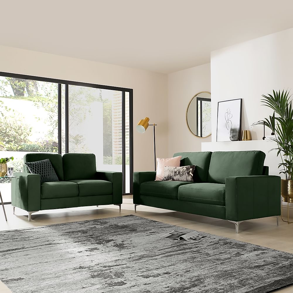 Baltimore 3+2 Seater Sofa Set, Moss Green Classic Velvet