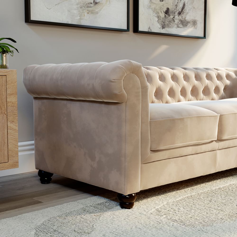 Hampton 3 Seater Chesterfield Sofa Champagne Classic Velvet Only