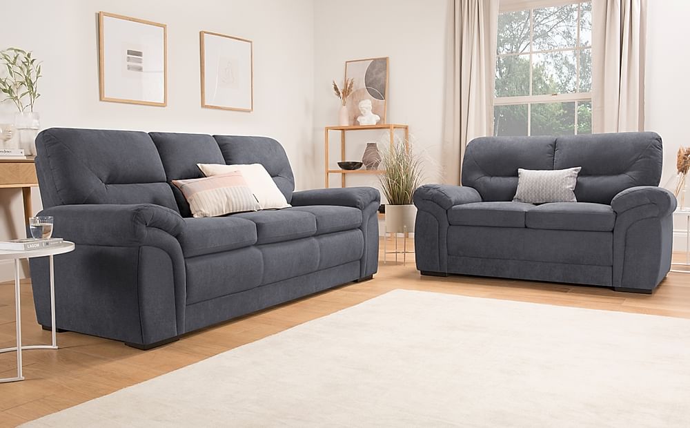 Bromley 3+2 Seater Sofa Set, Slate Grey Classic Plush Fabric